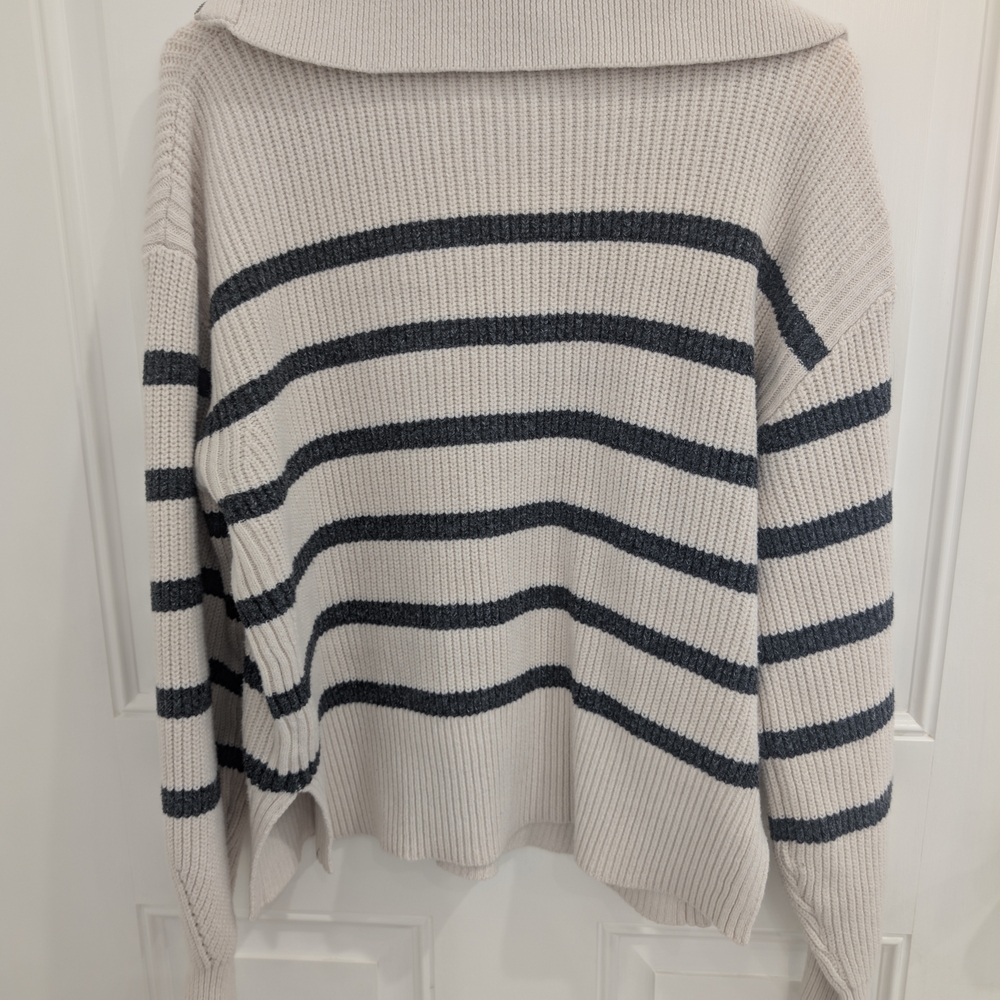 Free Assembly Unisex Half Zip Sweater Size Small Chunky Knit Black Stripes - Picture 2 of 12